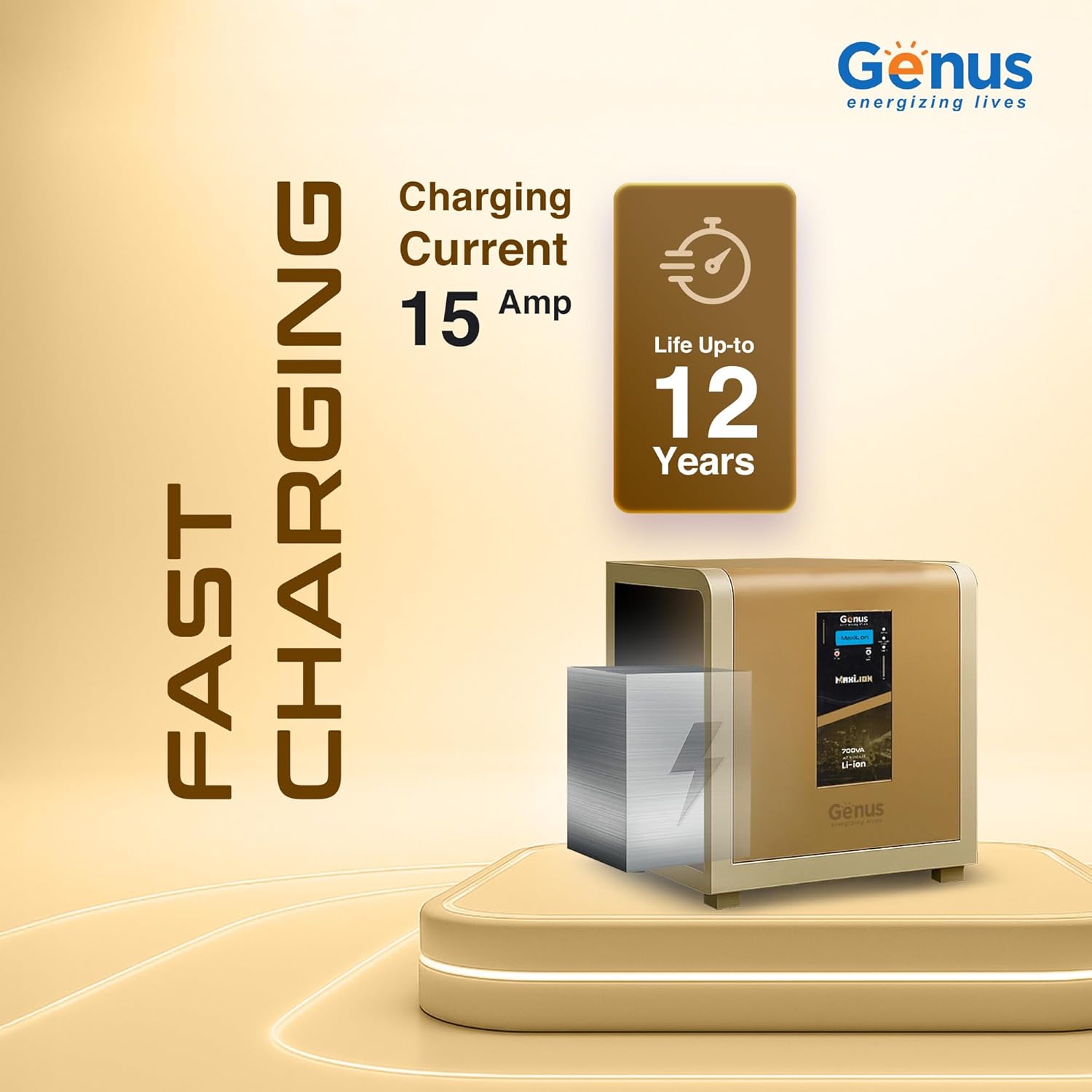MaxiLion 700 VA 1 BHK Inverter with Upto 12 Year Life Integrated 640Wh Lithium-Ion Battery for Home Office & Shop