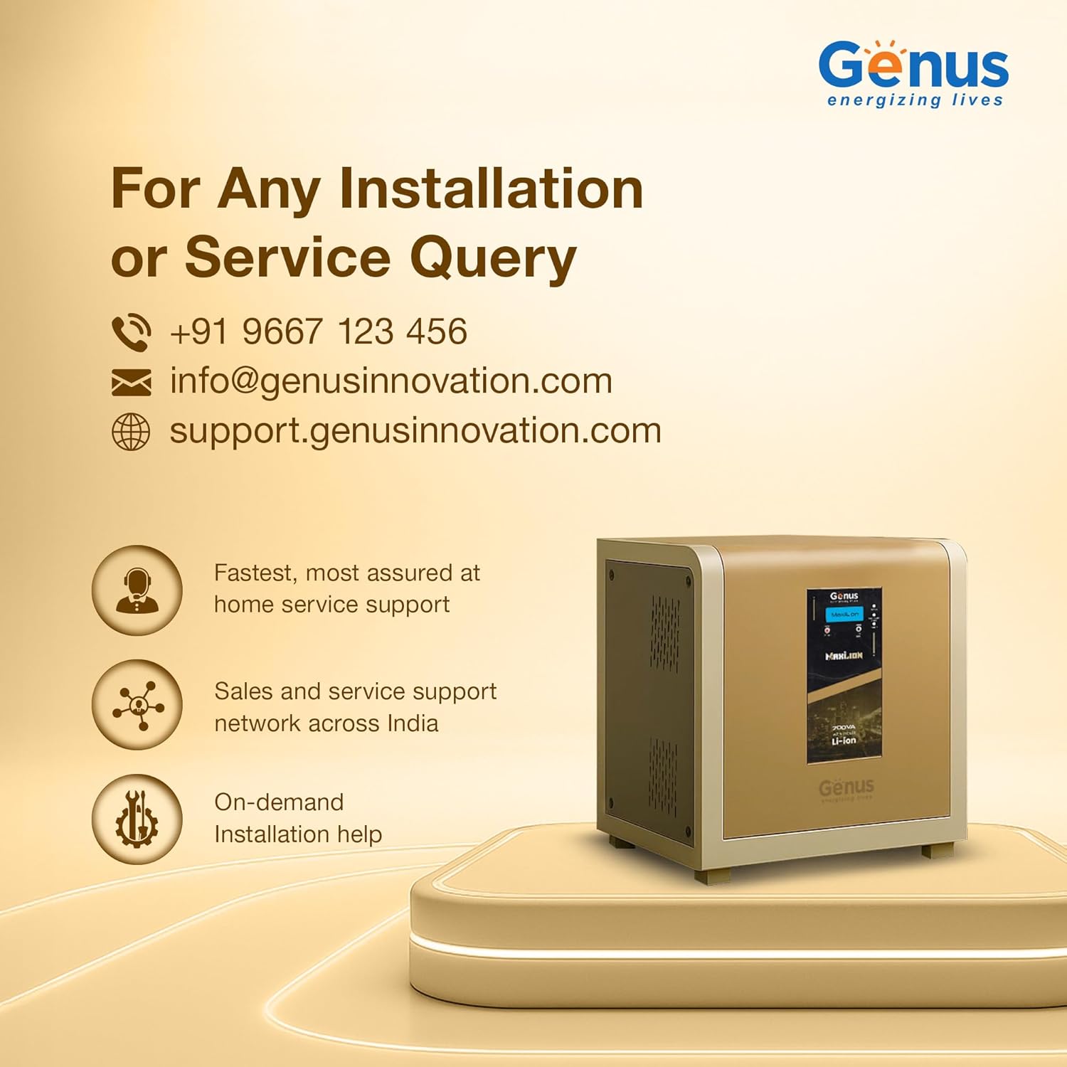MaxiLion 700 VA 1 BHK Inverter with Upto 12 Year Life Integrated 640Wh Lithium-Ion Battery for Home Office & Shop