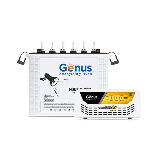 Genus Inverter with Battery Combo (Inverter: Winner 1200 / Pure Sine Wave / 900VA / 12V / 3 Year Warranty || Battery: GTT240 / TT Battery / 150 Ah / 48M Warranty) Best for Home, Office & Shops