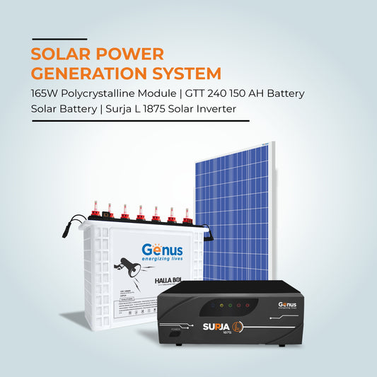 Genus Solar Combo with Surja L 1875 Solar UPS + GTT240 Tall Tubular Battery + 165 Watt Solar Panel || Best Affordable Solar Solution for Home & Office