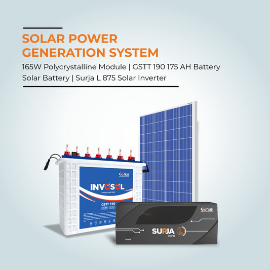 Genus Solar Combo with Surja L 875 Solar UPS + GSTT190 Tall Tubular Solar Battery + 165 W Solar Panel || Best Affordable Solar Solution for Home & Office