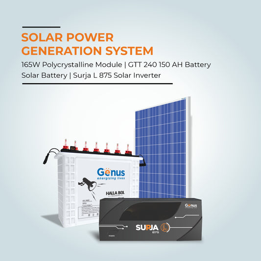 Genus Solar Combo with Surja L 875 Solar UPS + GTT240 Tall Tubular Battery + 165 Watt Solar Panel || Best Affordable Solar Solution for Home & Office