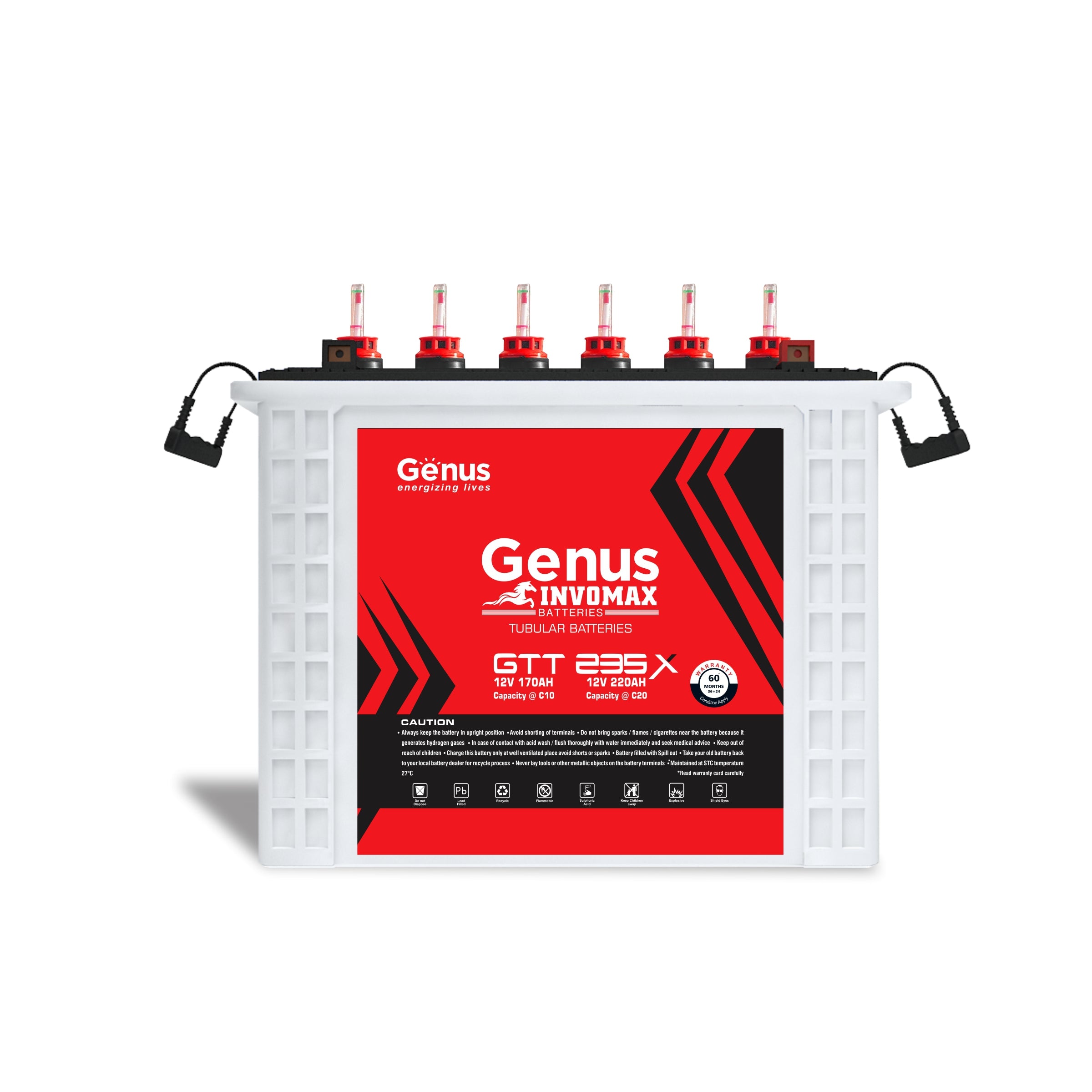 जीनस इनवोमैक्स GTT235X 220 AH लंबी ट्यूबलर बैटरी