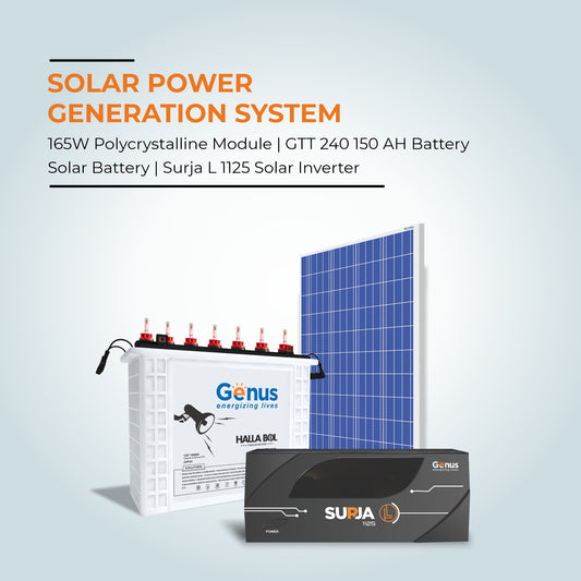 Genus Solar Combo with Surja L 1125 Solar UPS + GTT240 Tall Tubular Battery + 165 Watt Solar Panel || Best Affordable Solar Solution for Home & Office