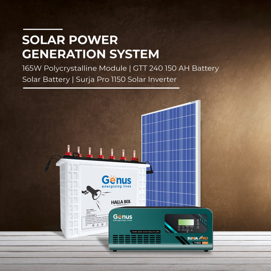 Genus Solar Combo with Surja Pro 1150 Solar UPS + GTT240 Tall Tubular Battery + 165 W Solar Panels || Best Affordable Solar Solution for Home & Office