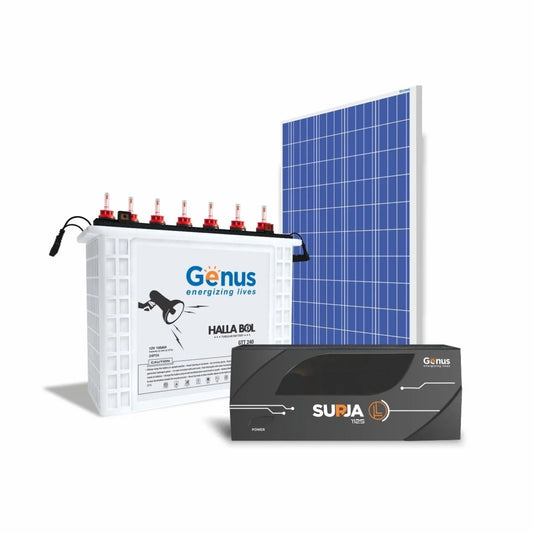 Genus Solar Solution With Surja L 1125 Solar UPS + GTT240 Tall Tubular Battery 150 AH + 165 Watt Solar Panel